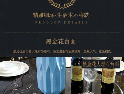 HTT marble dining table and chair combination carved round table for household8 people round  with turntable furniture