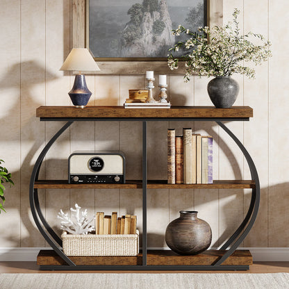 Tribesigns 41.3" Console Table, Industrial 3-Tier Entryway Table with Arched Metal Frame and Storage Shelves for Living Room