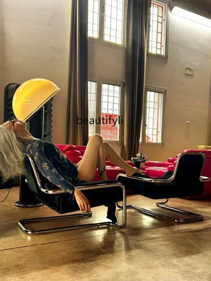 LXArrivals Modern Creative Convex Chair Stainless Steel Frame Casual Seat Living Room Simple and Light Luxury LeatheSSS