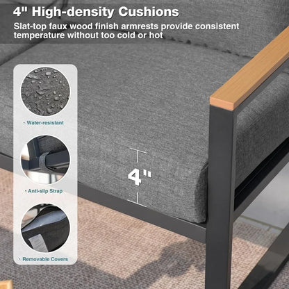 4-Piece Outdoor Patio Furniture Set with Metal Conversation Area and Washable Cushions