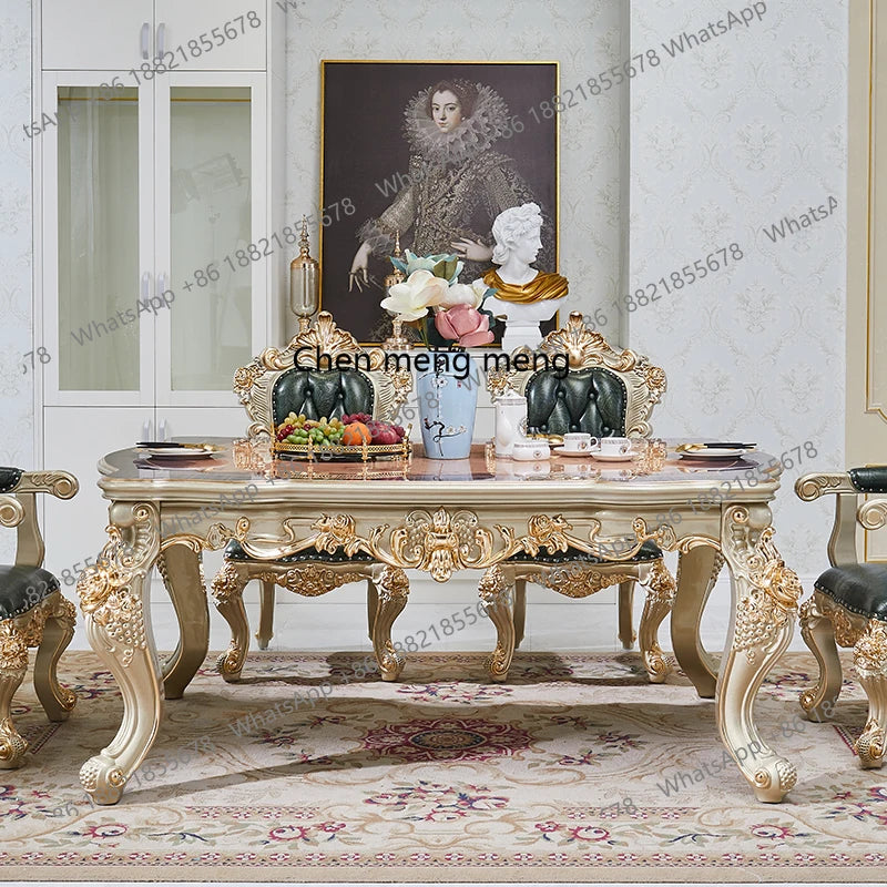 European Solid Wood Dining Table and Chair Combination Rectangular Dining Table Luxury American Leather Villa Furniture