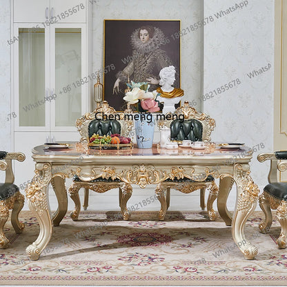 European Solid Wood Dining Table and Chair Combination Rectangular Dining Table Luxury American Leather Villa Furniture