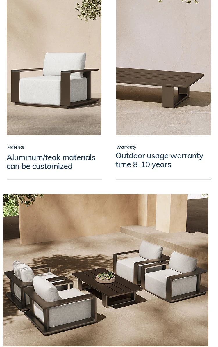 Modern Villa Hotel Garden Set Metal Aluminum Frame Fabric Waterproof Cushion Patio Furniture Outdoor Sofa Set