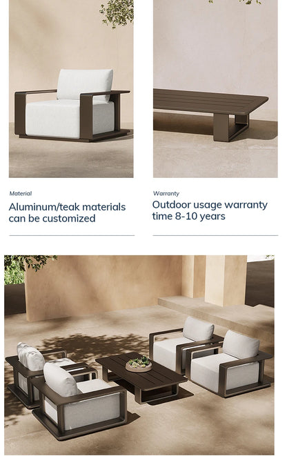 Modern Villa Hotel Garden Set Metal Aluminum Frame Fabric Waterproof Cushion Patio Furniture Outdoor Sofa Set