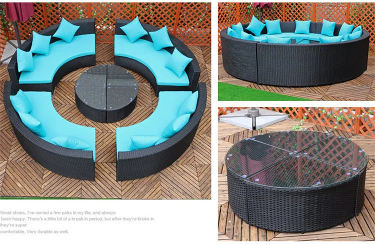 Modern Imitation Rattan Round Sofa Set Outdoor Garden Patio Rattan Woven Sofa Leisure Balcony Rattan Chair Furniture