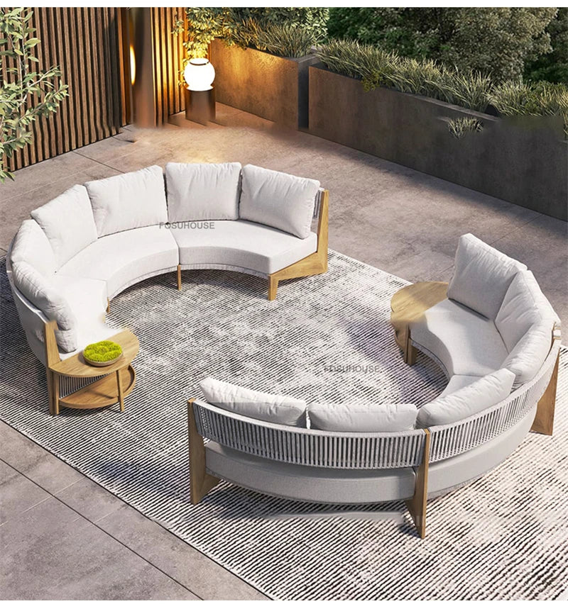 Designer Round Outdoor Sofas Combination Nordic Solid Wood Open-air Lounge Chair Home Patio Furniture Leisure Garden Sofa Chair