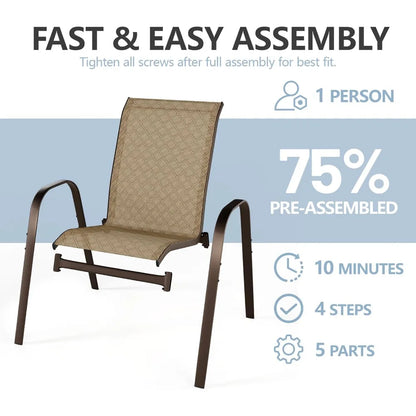 Patio Chairs Set of 4 with Armrests, Outdoor Stackable Dining Chairs with Breathable Backrest and Metal Frame for Lawn, Garden