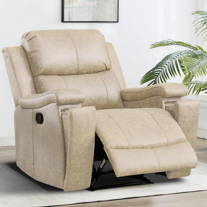 CANMOV Leather Recliner Chair, Classic and Traditional Manual Recliner Chair with Overstuffed Arms and Back, Manual Single Sofa