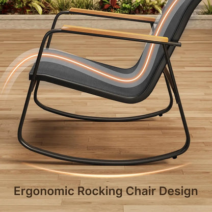 4-Piece Patio Furniture Set, Textilene Outdoor Conversation Set with 2 Rocking Chairs and Tempered Glass Coffee Table