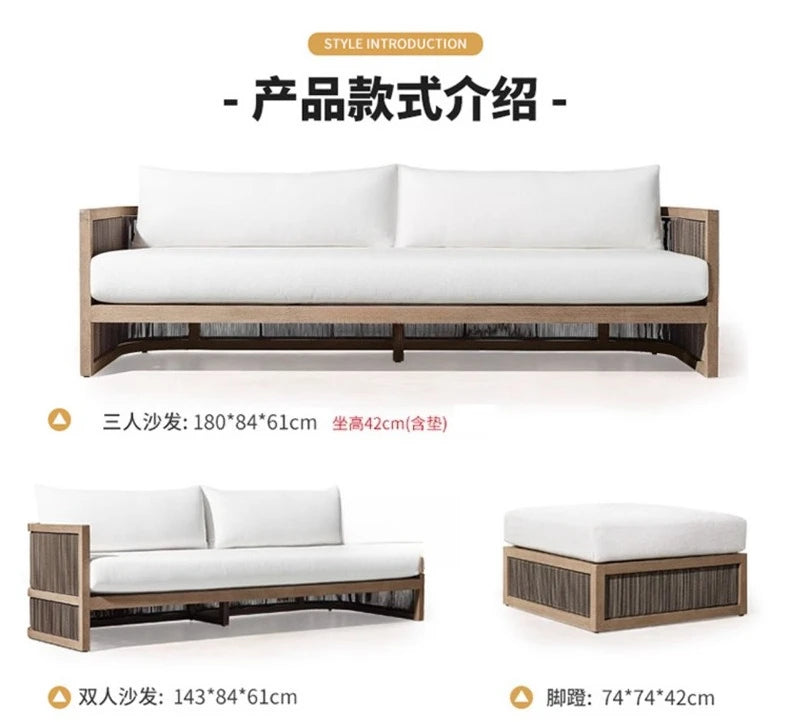 Outdoor villa courtyard sofa high-end teak sofa furniture combination hotel homestay waterproof