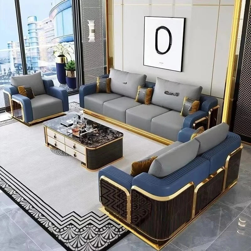 Italian Light Luxury Leather Sofa Living Room Small High-end Villa Modern Simple Solid Wood Sofa