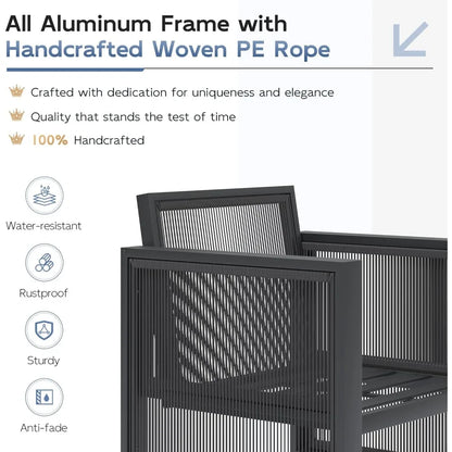 Patio Furniture Set with Ottoman, 6 Piece Modern Aluminum Outdoor Furniture Set, Patio Conversation Sets with Thickend Cushions