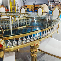 FSDKX Luxury S Shape Table for Wedding Glass Stainless Steel Circle Serpentine Table Wedding Crystals Hotel Banquet Dining Table