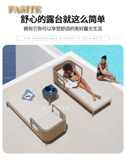 Villa Swimming Pool Outdoor Sofa Courtyard Garden Balcony Large Round Bed Beach Outdoor Lounger Champagne Gold