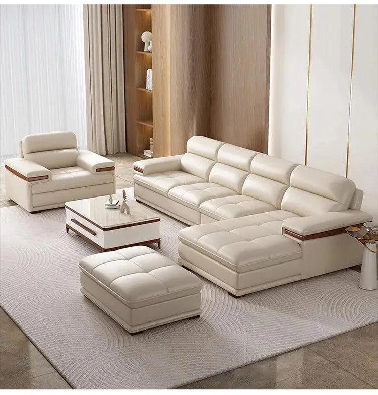 Leather sofa modern simple living room size apartment concubine solid wood combination imported first-layer cowhide sofa