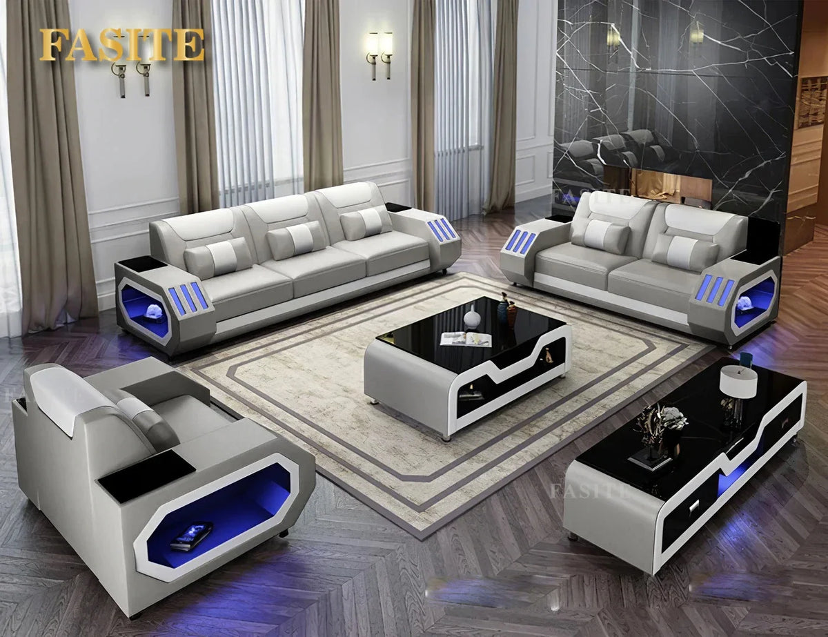 Wooden 1+2+3 Full Set Genuine Leather Sofa Set Living Room Furniture Leather Sofa Furniture Sectional Sofa