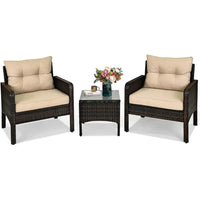 3 Pieces Patio Furniture Set Outdoor Rattan Wicker Coffee Table & Chairs Set with Seat Cushions Patio Conversation