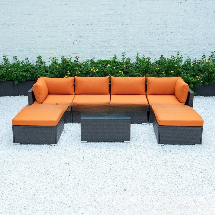 Outdoor Furniture Terrace Swimming Pool Waterproof Table and Chair Corner Armless PE Rattan Chair Sofa Coffee Table Combination