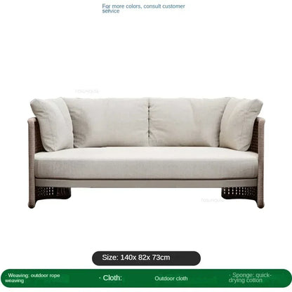 Retro Rattan Outdoor Sofas Luxury Garden Furniture Leisure Home Balcony Patio Set Rainproof and Sunproof Nordic Rope Sofa Chair