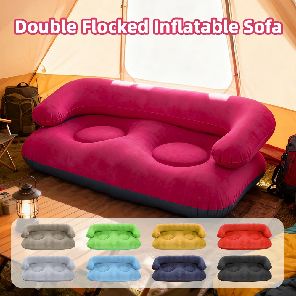 Double Inflatable Air Sofa Two-Seater Lazy Couch Heavy Duty Leak Proof Inflatable Lounge Furniture Indoor Outdoor Camping