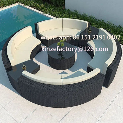 Customizable outdoor sofa villa garden courtyard circular curved rattan sofa coffee table combination outdoor leisure