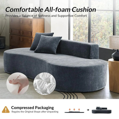 94.5" Boneless Sofa with 2 Pillows, 3 Seater Compressed Foam Sofa with Half Moon Design & Deep Seat, No Assembly, Customized