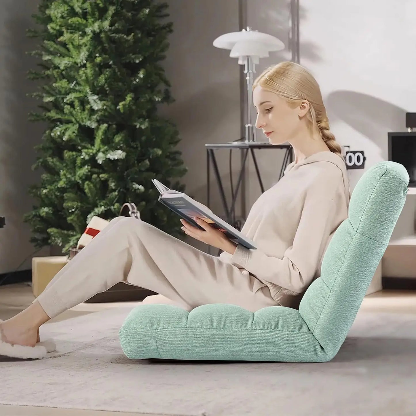 Floor Chair with Back Support Folding Chair with 6 Adjustable Position, Padded Sleeper Bed, Floor Gaming Chair