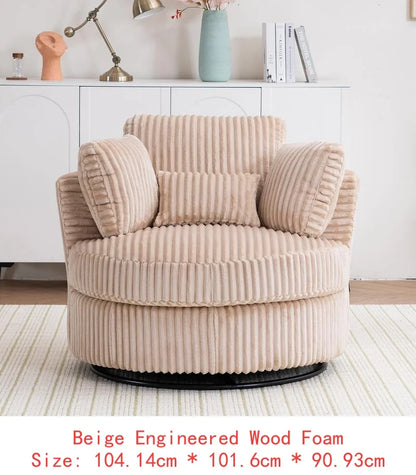 Oversized 360° Swivel Accent Chair, Modern Soft Plush Corduroy Round Barrel Chair for Living Room and Bedroom with Cushions,