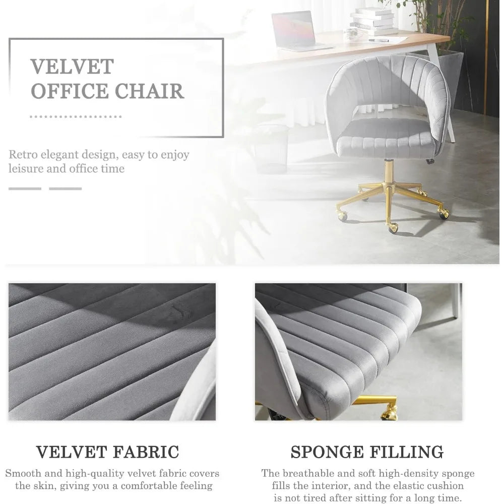 Grey Vanity Chair with Wheel, Modern Velvet Home Office Chair with Back, Criss Cross Chair for Vanity, Living Room, Bedro