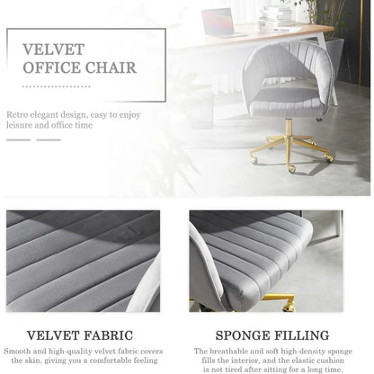 Grey Vanity Chair with Wheel, Modern Velvet Home Office Chair with Back, Criss Cross Chair for Vanity, Living Room, Bedro