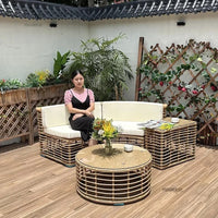 Outdoor PE Rattan Garden Sofa Chair Set for Courtyard and Balcony, Full Arc Design for Outdoor Garden Leisure Activities
