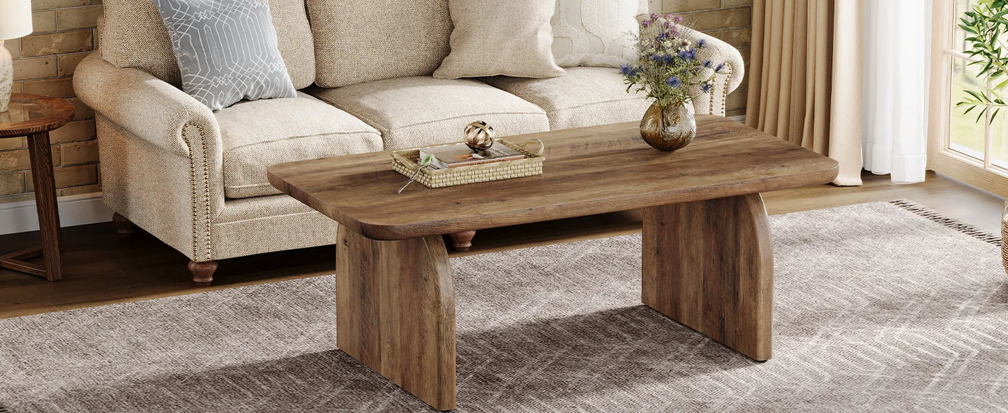 Rectangle Coffee Table,Wood Rectangular Living Room Table, Farmhouse Accent Center Low Cocktail Tea Table with Sturdy Base