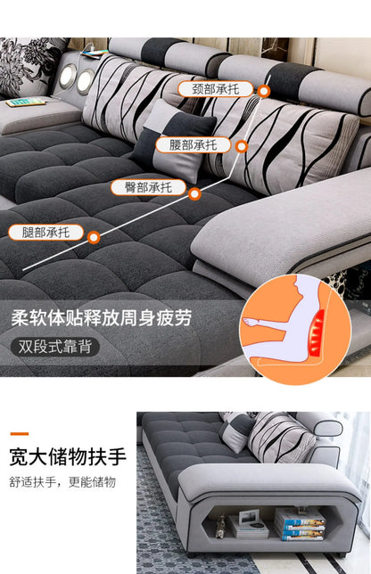 Fabric sofa, simple and modern size, living room, Nordic latex technology fabric sofa