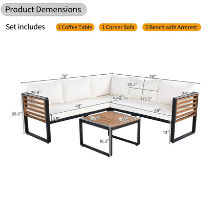 Modern L-Shaped Outdoor Conservation Sofa Set with Coffee Table, Acacia Wood Patio Sectional Sofa for Gardens,, Customized