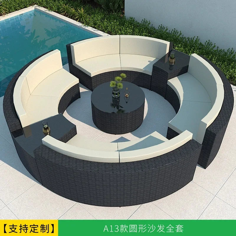 Leisure Outdoor Villa Garden Arc Sofa Hotel Courtyard Rattan Sofa B & B Terrace Sofa Furniture