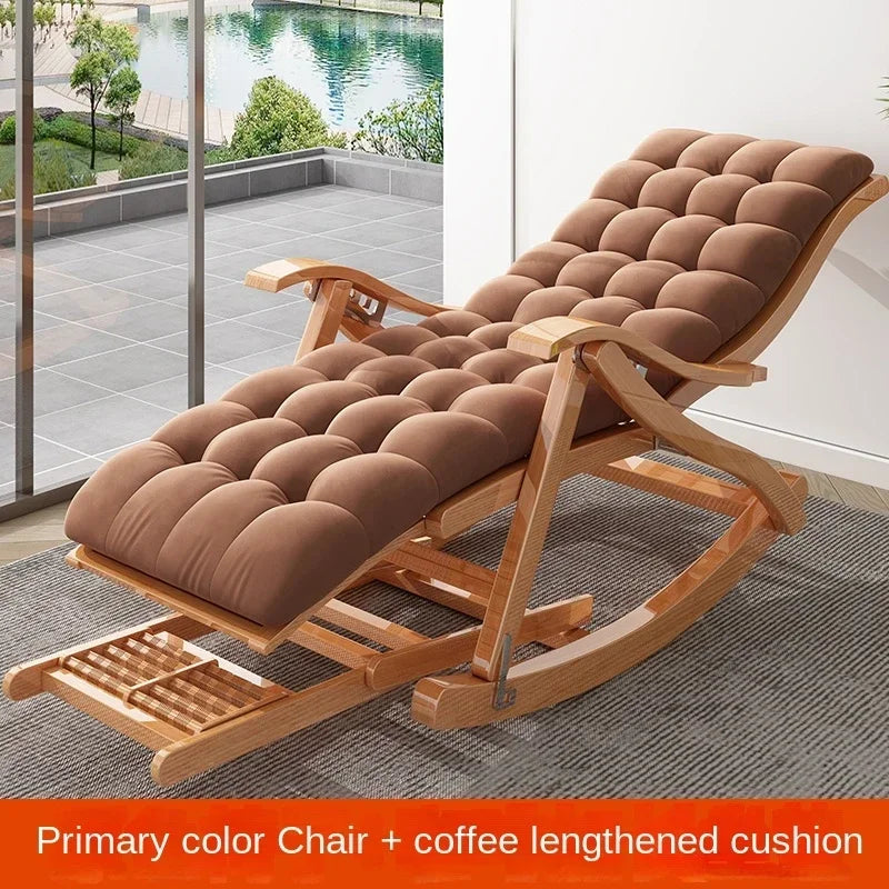 UVR Adult Recliner Folding Rocking Chair Living Room Armchair Bed Office Lunch Break Nap Backrest Stool Bamboo Chaise Longue
