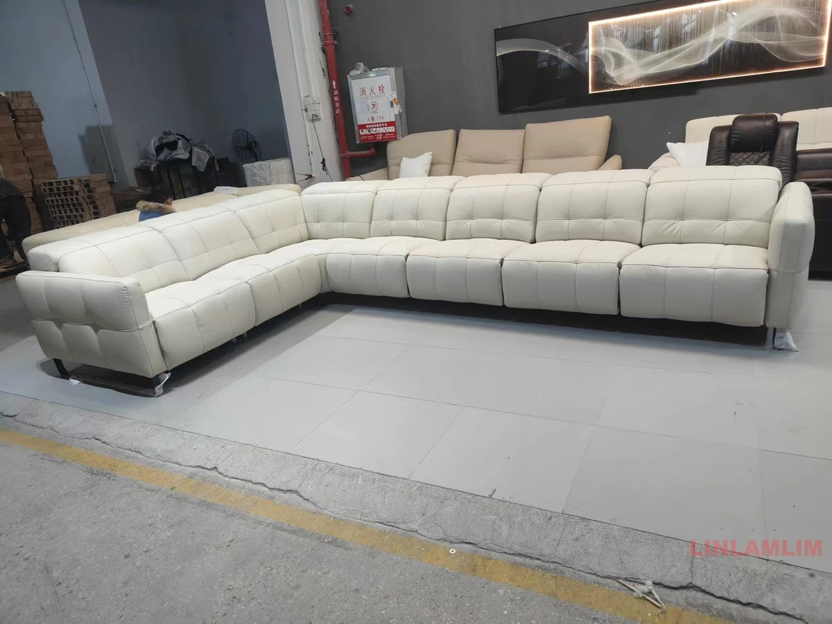 Italian Minimalist Designer Model Upgraded Version High-Back Lawrence Ultra-Fiber , Straight-Line Leather Art Sofa F