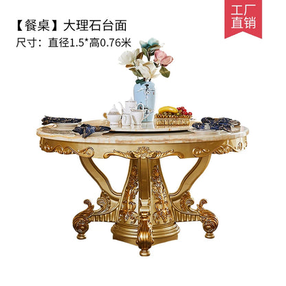 European dining table marble surface full solid wood carving flower home table and chair combination