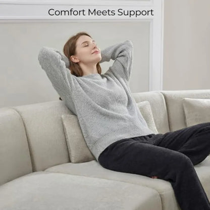 Curved Sectional Sofa with Lumbar Pillows Modular Cloud Boneless Couch with 2 Throw Pillows Oversized Modern Comfy Chenille Sof