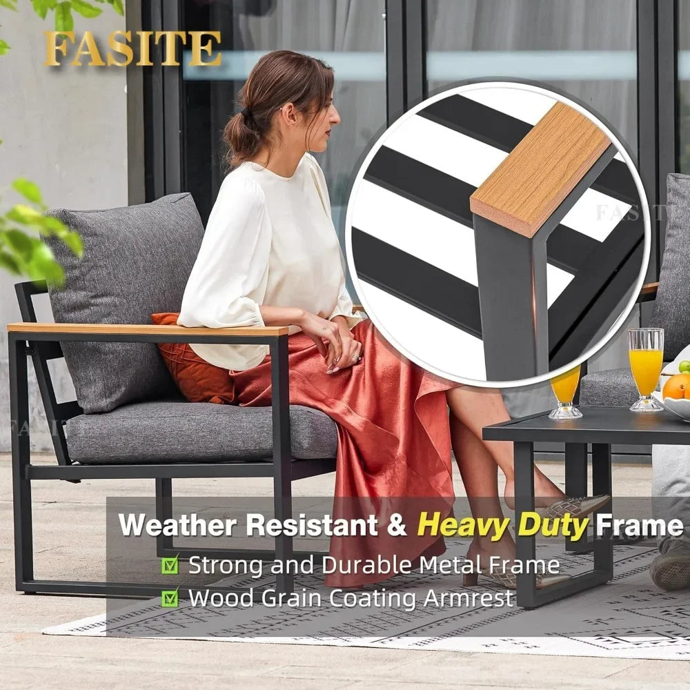 2025 New Patio Furniture Set, 4 Pieces Outdoor  with Removeble, Washable and High-Resiliency Sponge Cushions