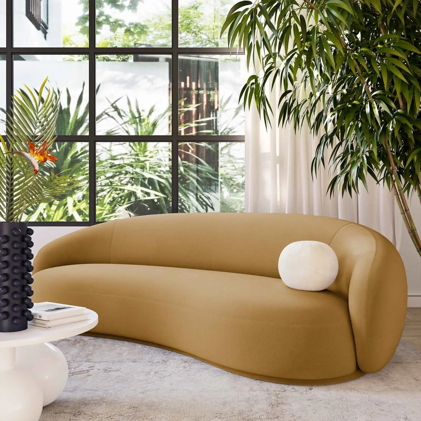 For Modern Velvet Round Arm Curved Sofa Large Couch Lounge Sofa for Home Hotel Furniture