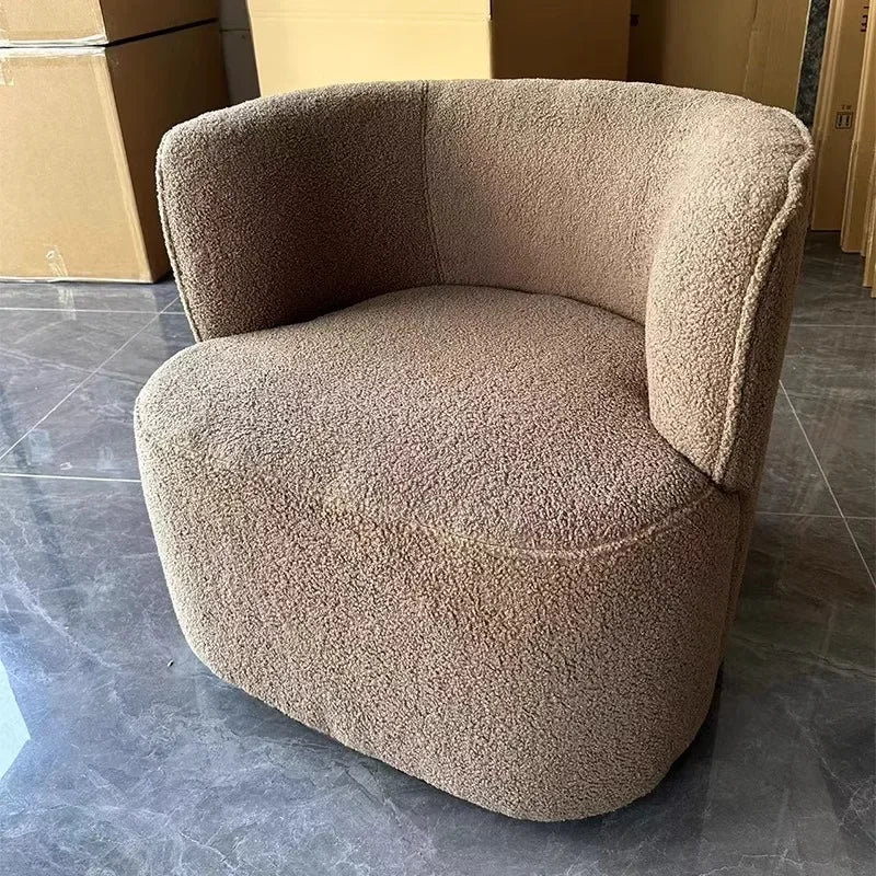Nordic Light Luxury Cream Style Single Lambswool Couch Home Living Room Bedroom Couch Designer Chair