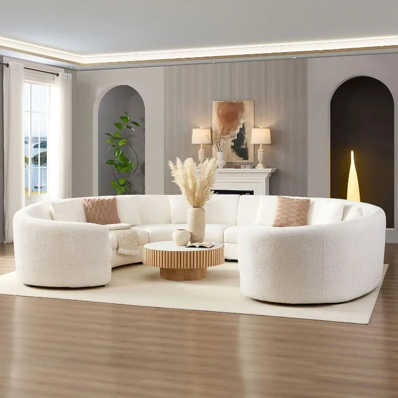 Modern Oversize Curved Sectional Sofa for Living Room,Home Office,Rearrangeable Modular Rounded Couch Cream-White