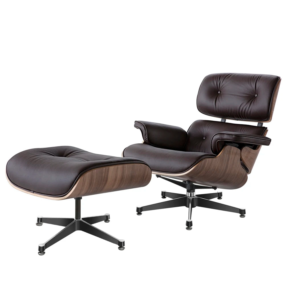 Replica Mid Century Tall Size Chaise Genuine Leather Lounge Chair With Ottoman Black Walnut and Palisander Living Room Chairs