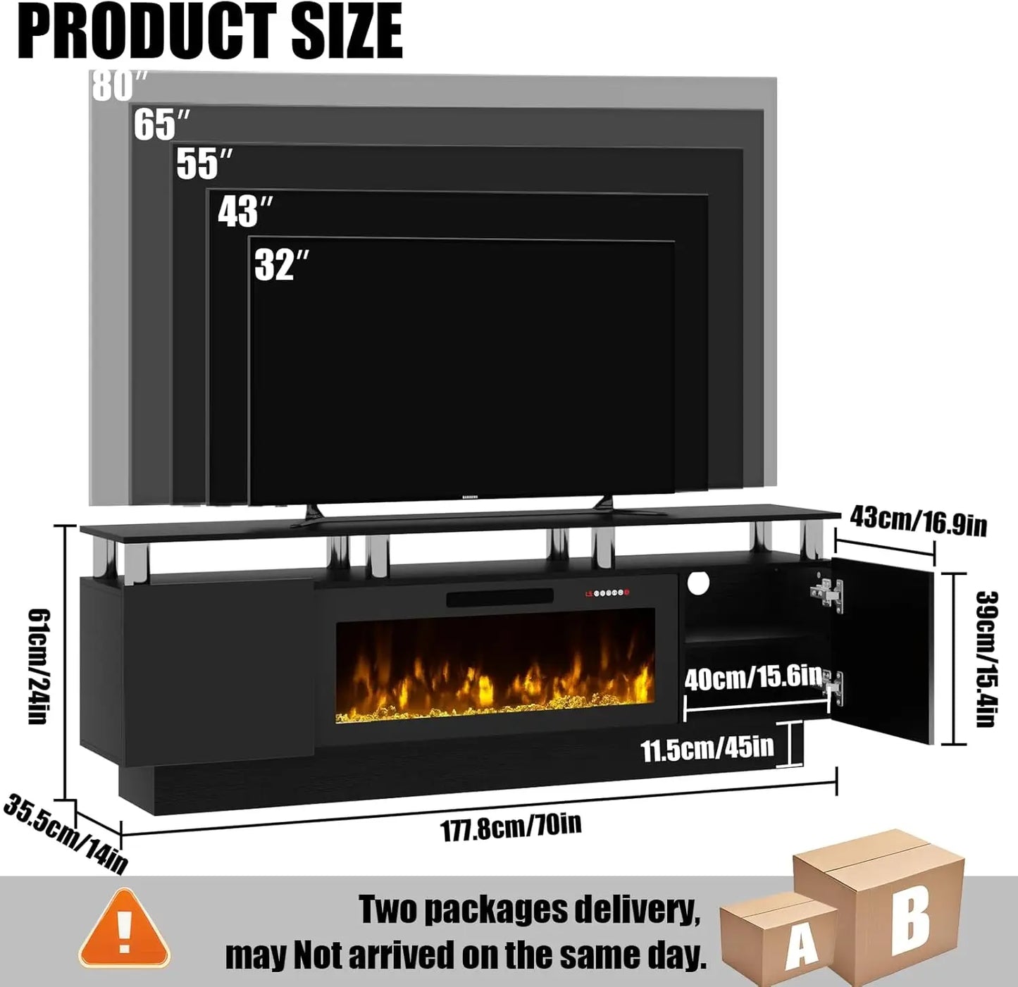 70" Modern Fireplace TV Stand with 36" Electric Fireplace for TVs Up to 80 inch, Luxury LED Light Entertainment Center
