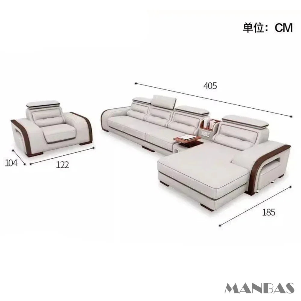 Genuine Leather Sofa With Bluetooth Speaker,USB And Adjustable Headrests - Nordic Italian Couch For Living Room Economically