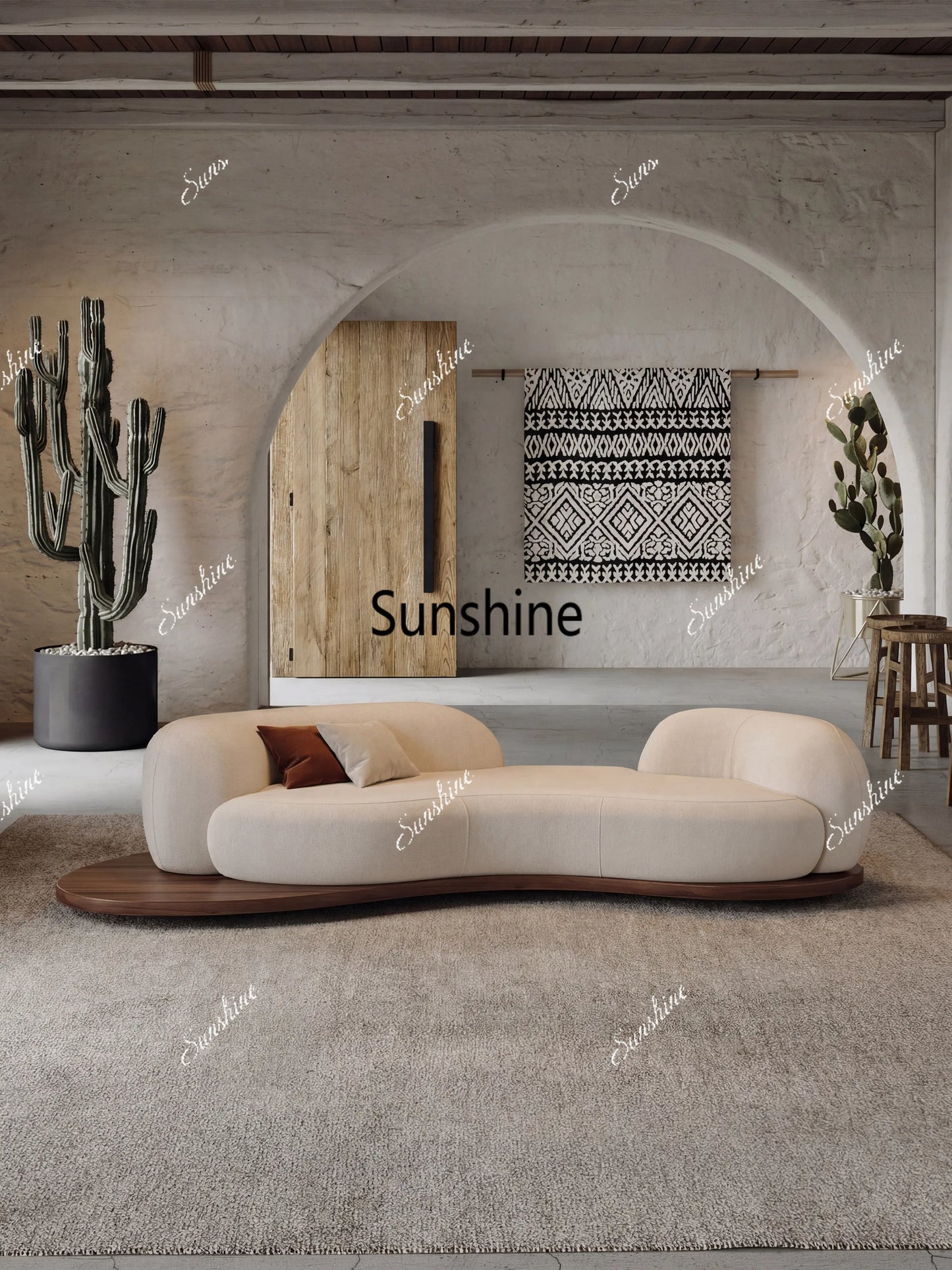 Medieval wabi-sandy wind solid wood curved living room small apartment hotel homestay reception sofa