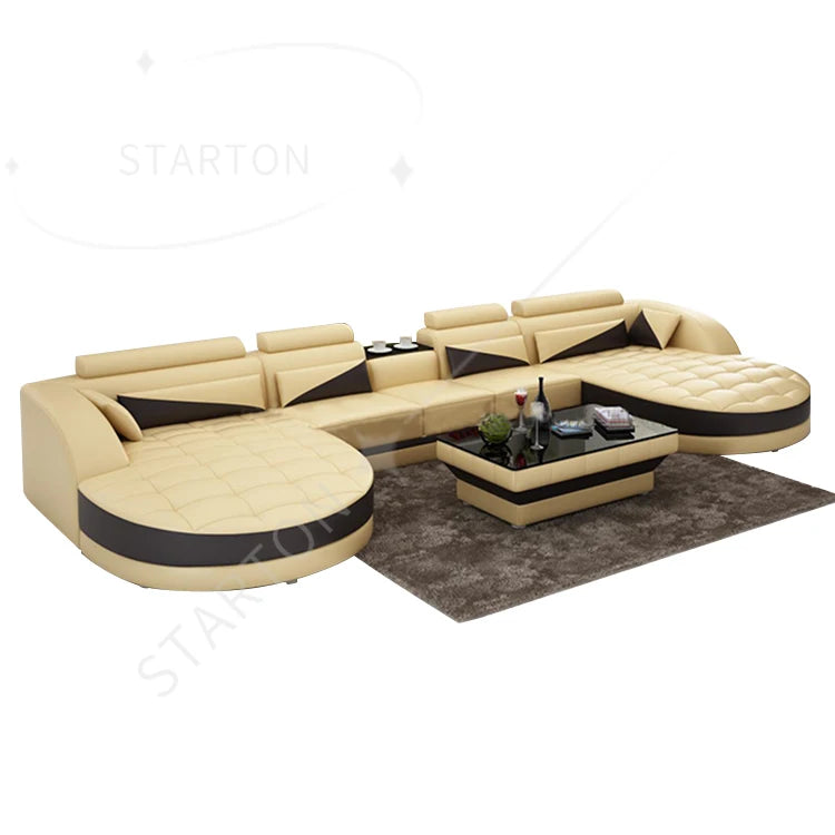 Luxury  Leather Sofa Villa Modern Living Room Couch Set