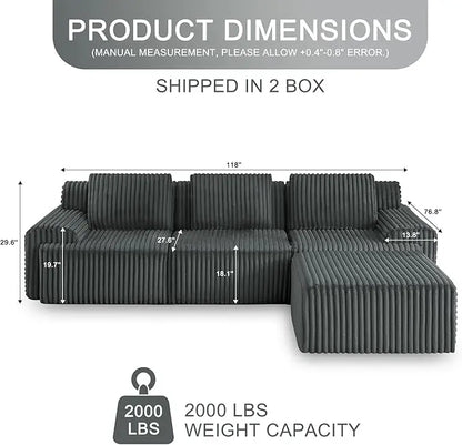 Boneless Luxury Couches for Living Room – Modular Sectional with Plush Corduroy Upholstery, Convertible Oversized No Assembly