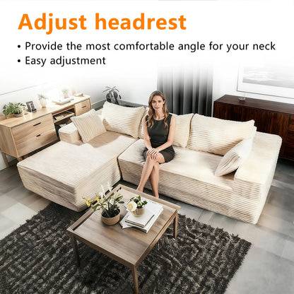 Sofa Relax in Comfort  Cloud-Like Corduroy Sectional Sofa with Chaise and Built-In Storage